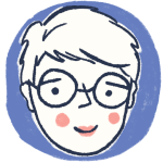 A round logo of an illustrated Alanna face with pink cheeks wearing round glasses.